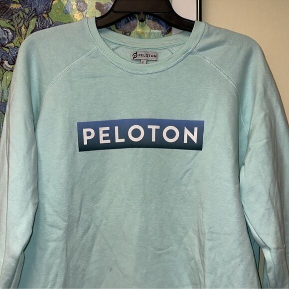 PELOTON L Mint Blue Green Classic Fleece Interior Crewneck Pullover Sweatshirt - Picture 5 of 15